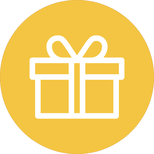 Gift box icon on yellow background.