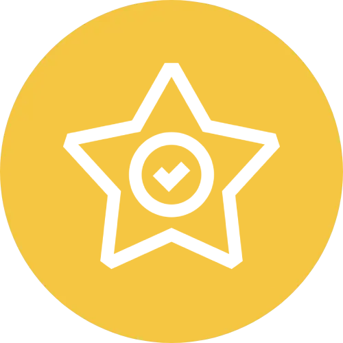 Star with checkmark icon on yellow circle.