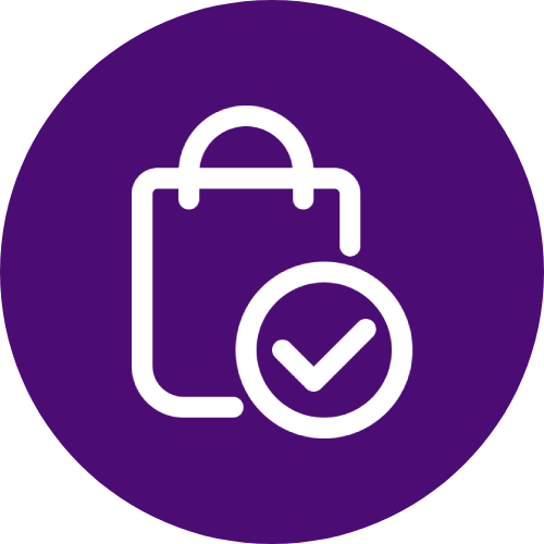 Shopping bag with checkmark icon.