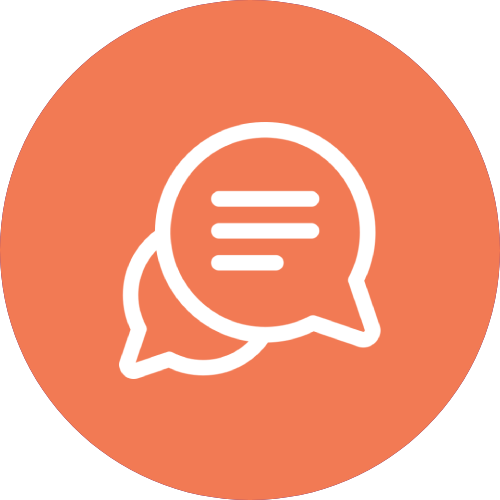 Speech bubbles icon on orange background.