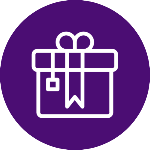 Gift box icon on purple background.