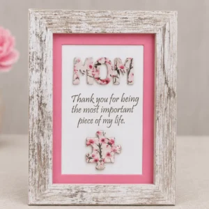 Framed floral "MOM" puzzle piece keepsake