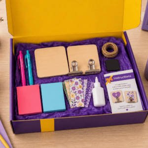 DIY craft kit with wooden clips and supplies