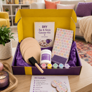 DIY coaster kit with paints and supplies