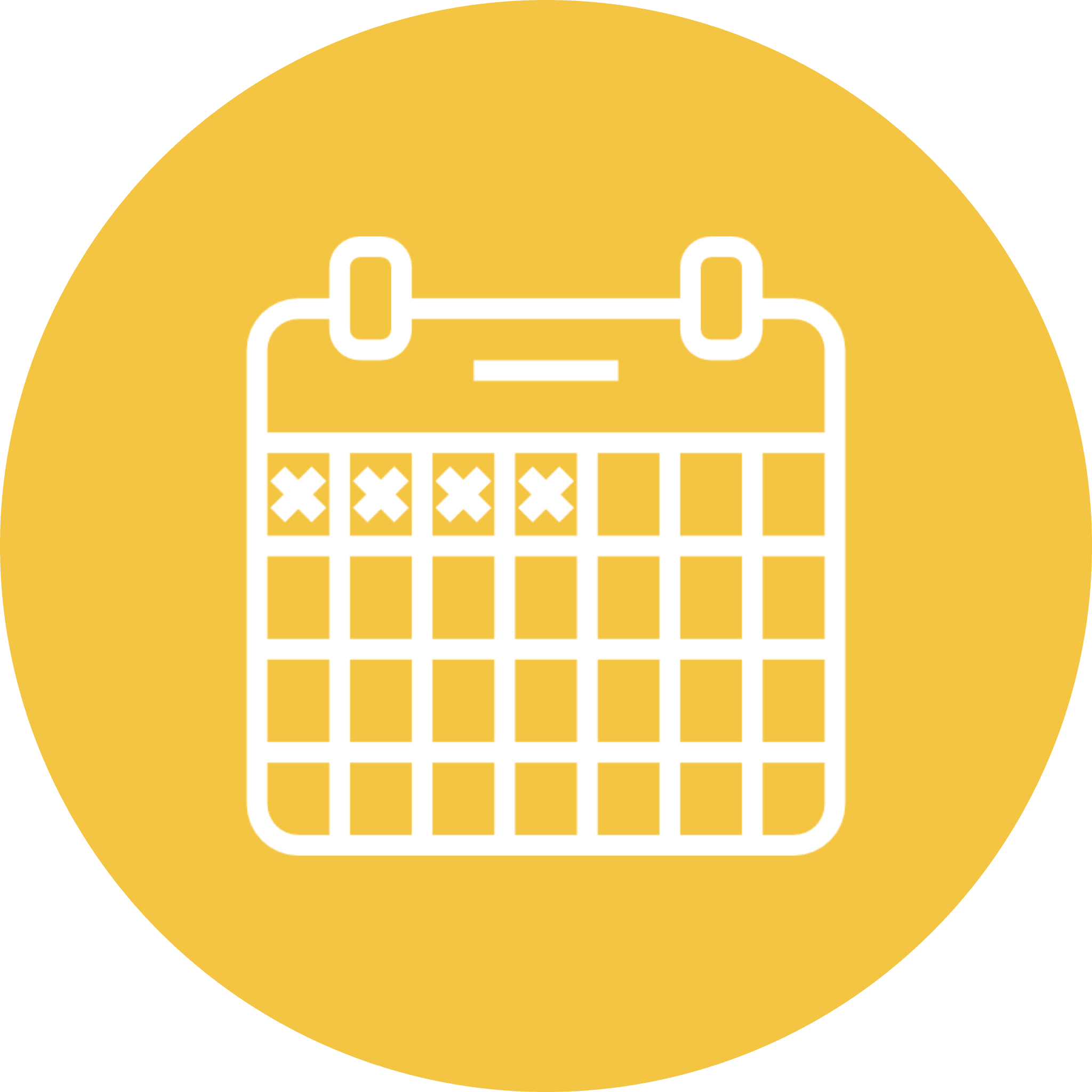 Calendar icon with marked days, yellow background.