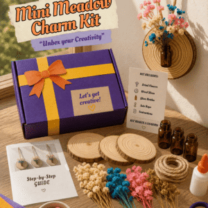 DIY craft kit with flowers and materials.