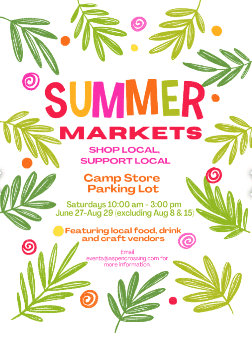 Summer markets flyer with colorful leaves.