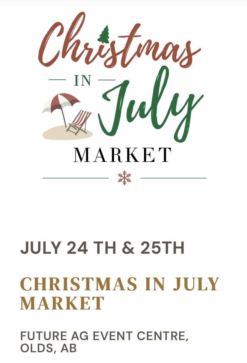 Christmas in July Market event poster.
