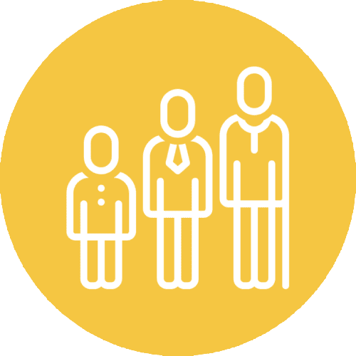 Three people icons showing age progression