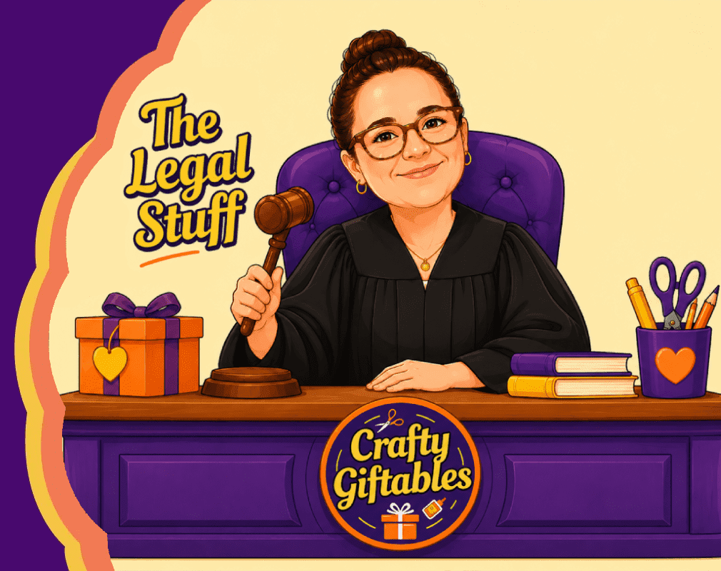 Cartoon judge with gavel and gifts.